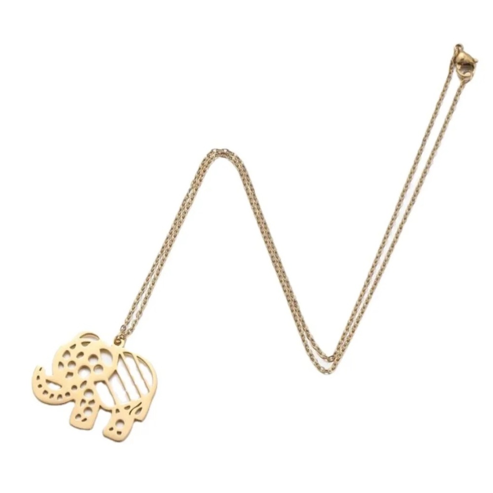Elephant Titanium Steel Gold Necklace